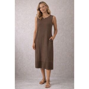 Worth New York Brown Knit Sleeveless Midi Dress Crochet Hem‎ Pockets Size M